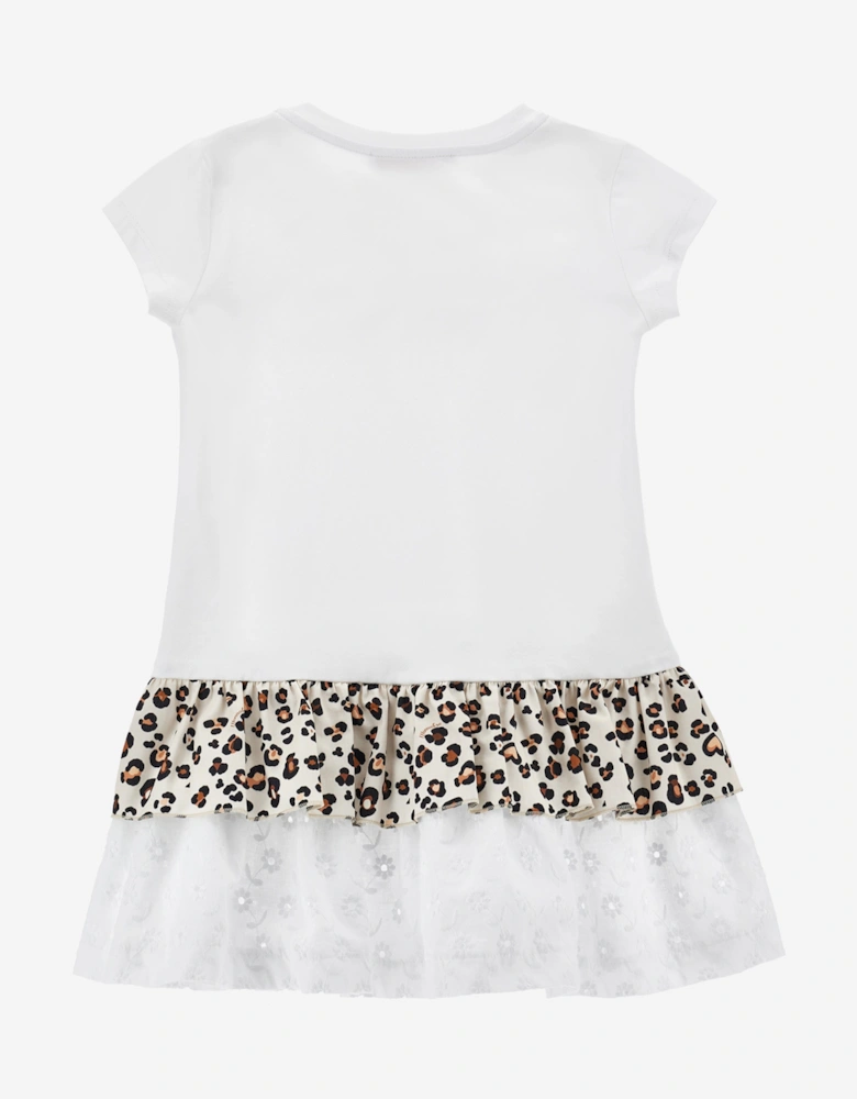 Girls Spotted Ruffle Dress in White