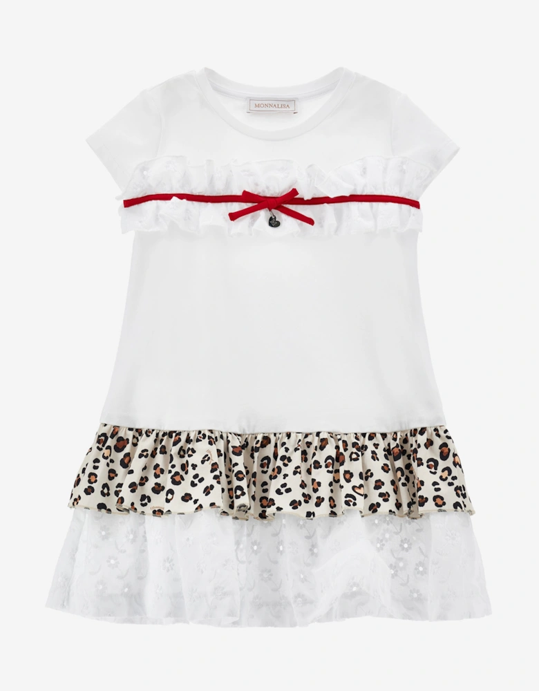 Girls Spotted Ruffle Dress in White