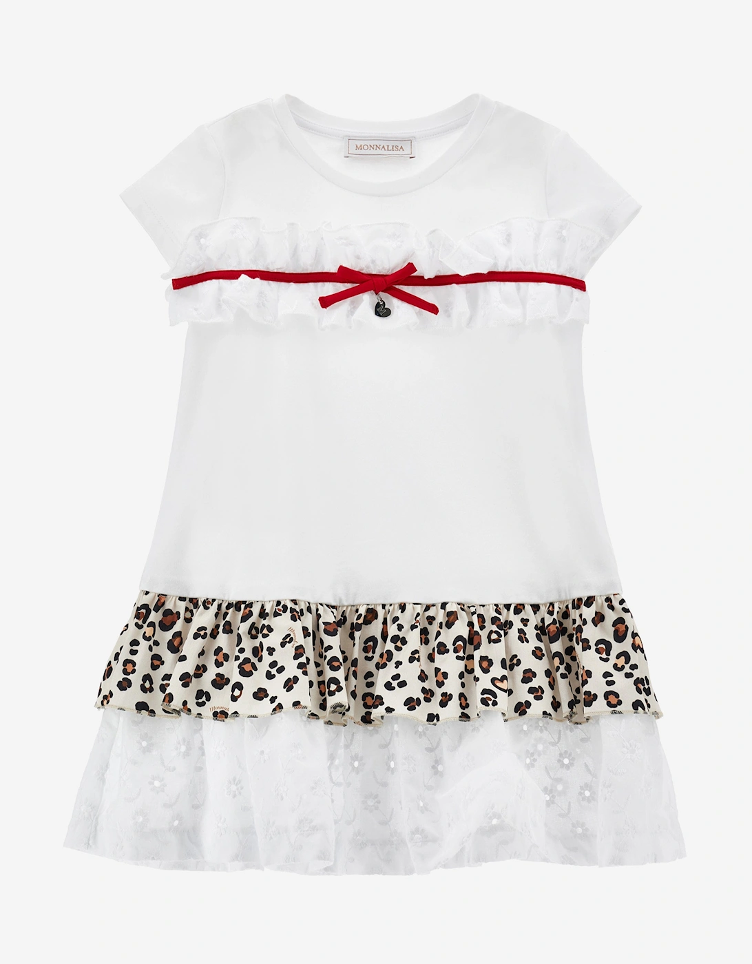 Girls Spotted Ruffle Dress in White, 6 of 5