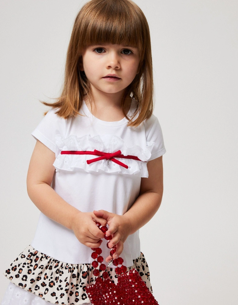 Girls Spotted Ruffle Dress in White