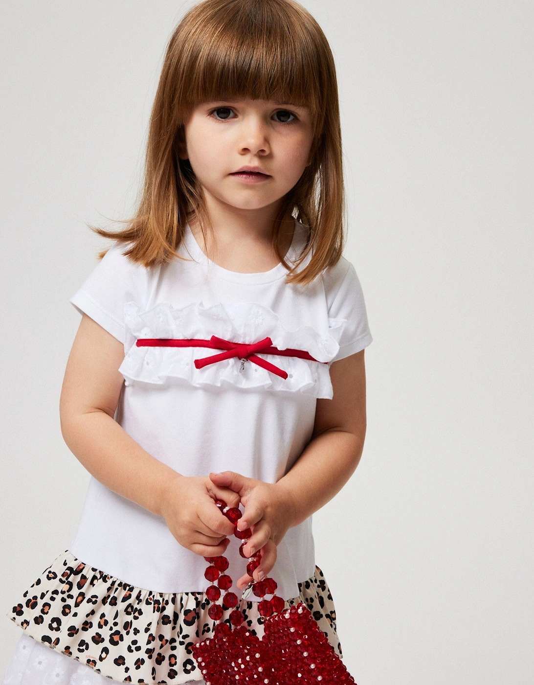 Girls Spotted Ruffle Dress in White