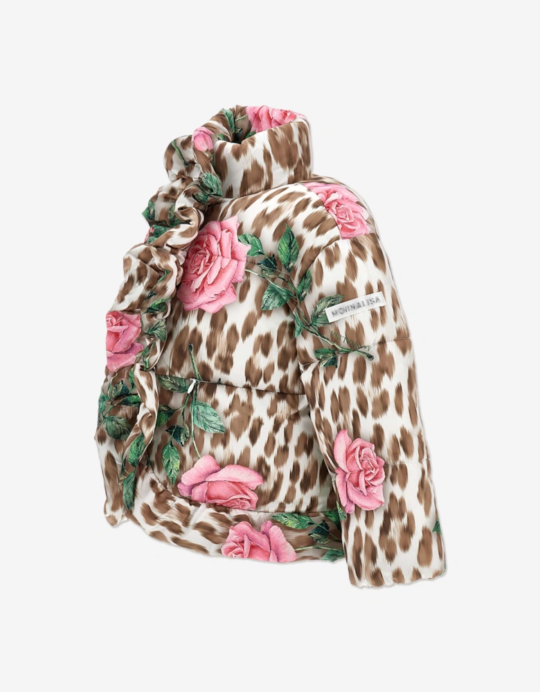Girls Leopard and Rose Puffer Jacket in Multicolour