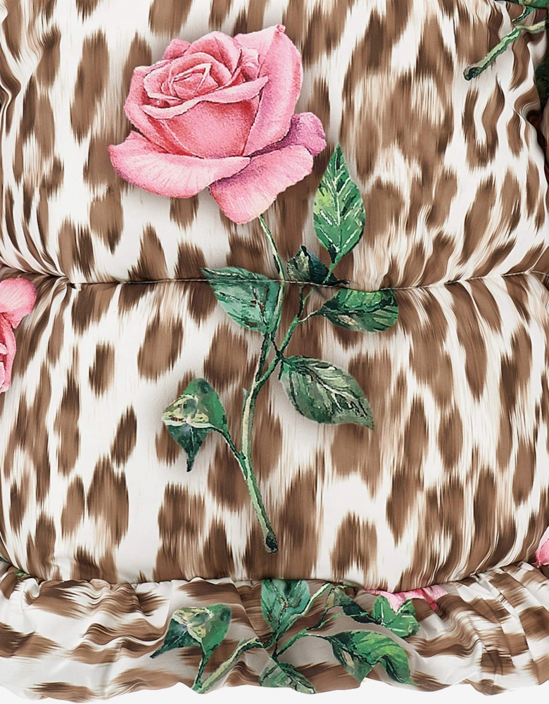 Girls Leopard and Rose Puffer Jacket in Multicolour