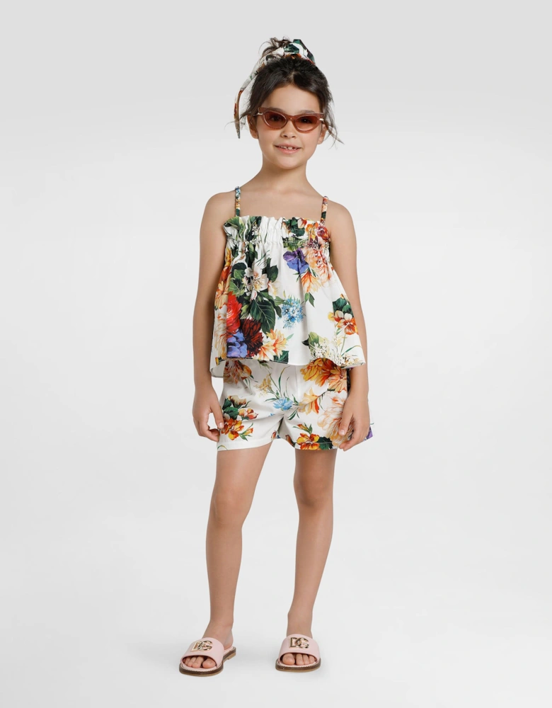 Girls Floral Print Short Set in Multicolour