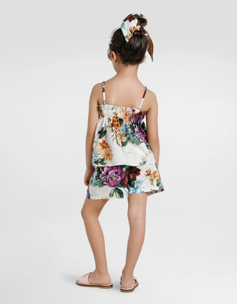 Girls Floral Print Short Set in Multicolour