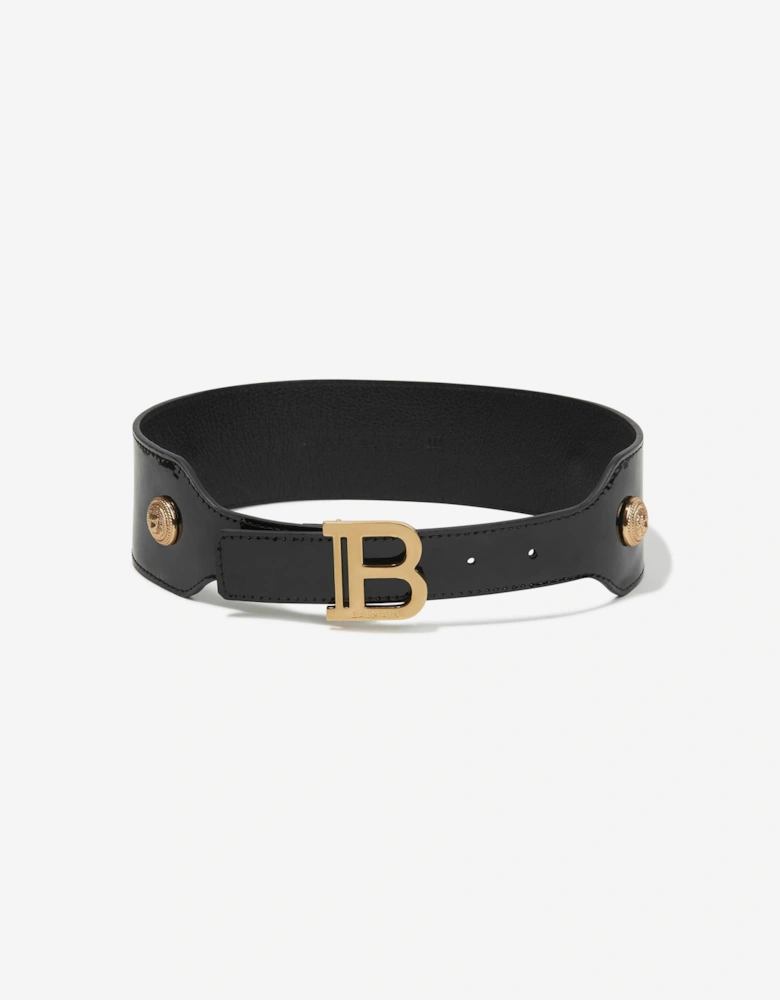 Girls Varnished Leather Belt in Black