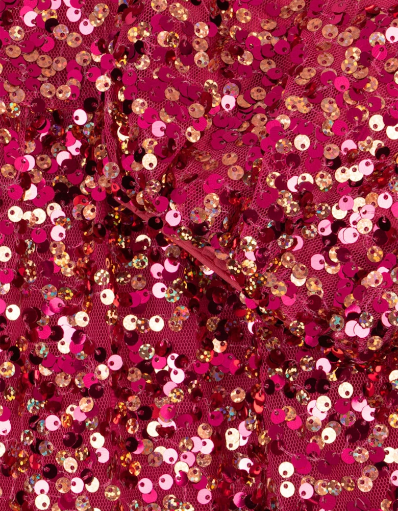 Girls Lila Sequin Bow Dress in Red