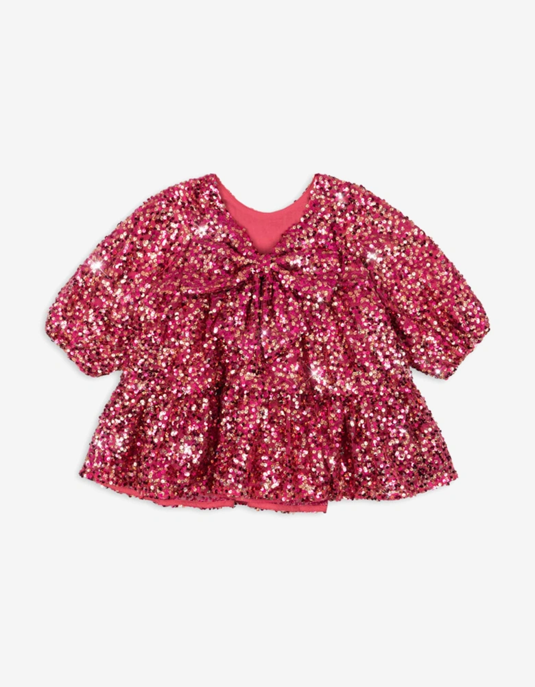 Girls Lila Sequin Bow Dress in Red