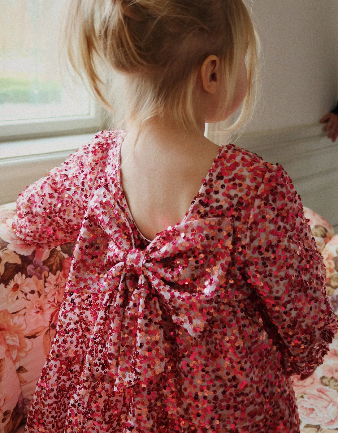 Girls Lila Sequin Bow Dress in Red
