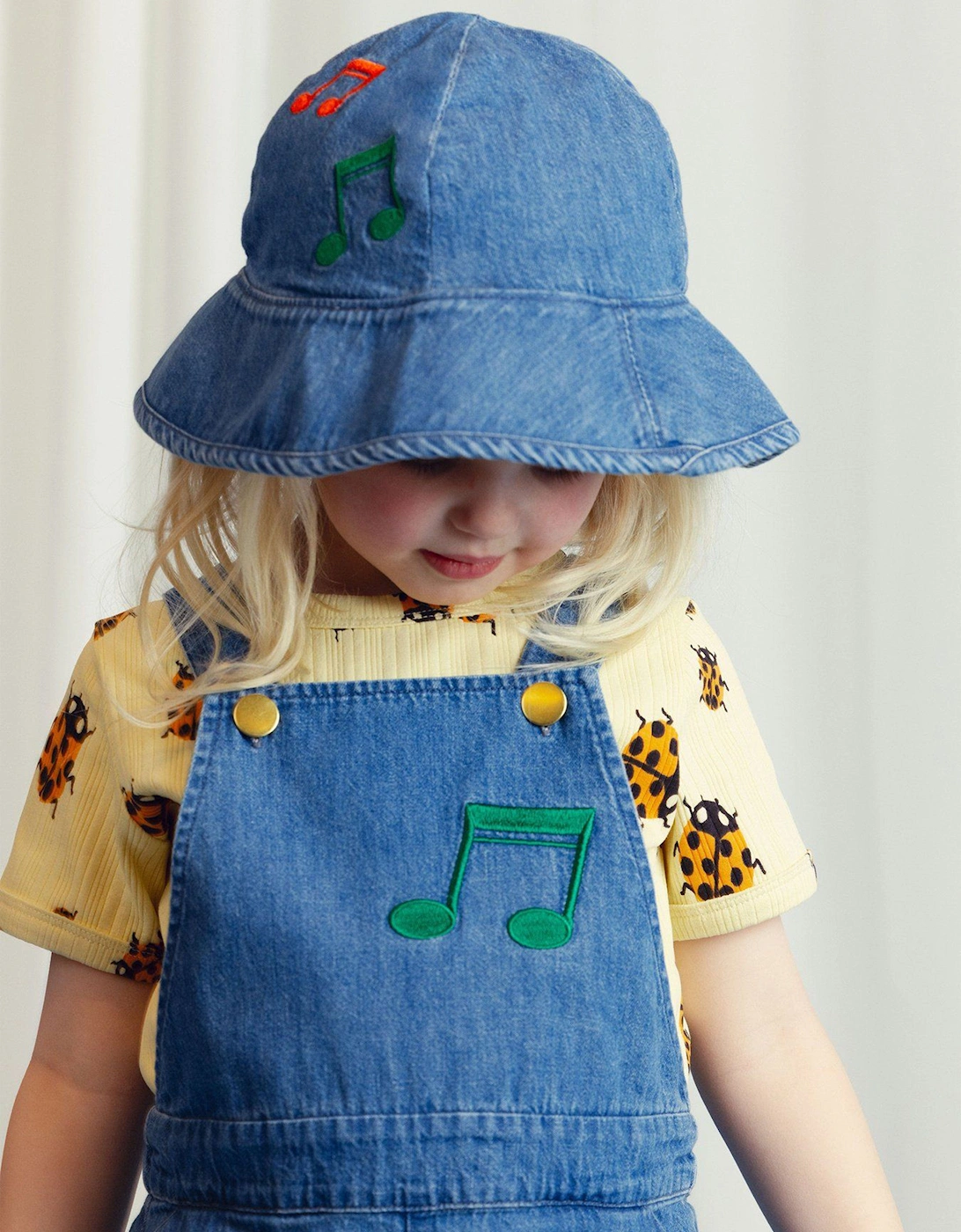 Baby Girls Note Embroidered Sun Hat in Blue