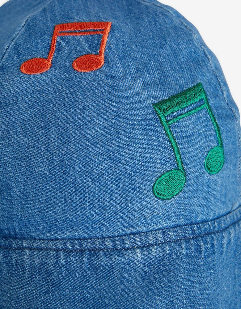 Baby Girls Note Embroidered Sun Hat in Blue