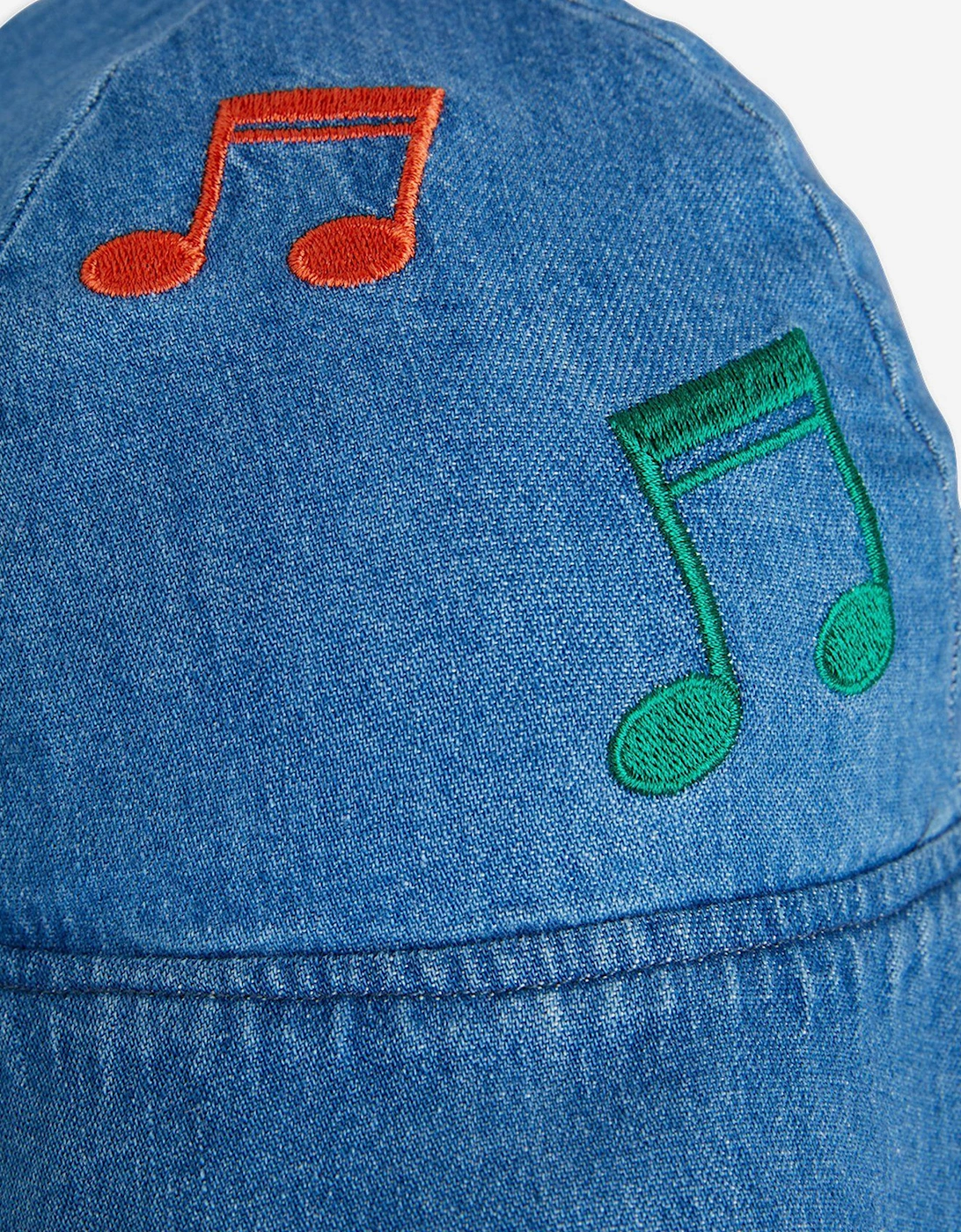 Baby Girls Note Embroidered Sun Hat in Blue
