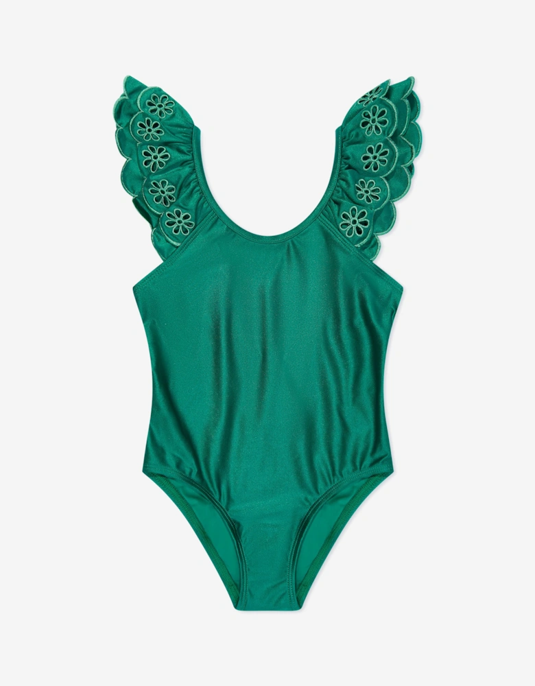 Girls Embroidered Ottie Swimsuit in Green