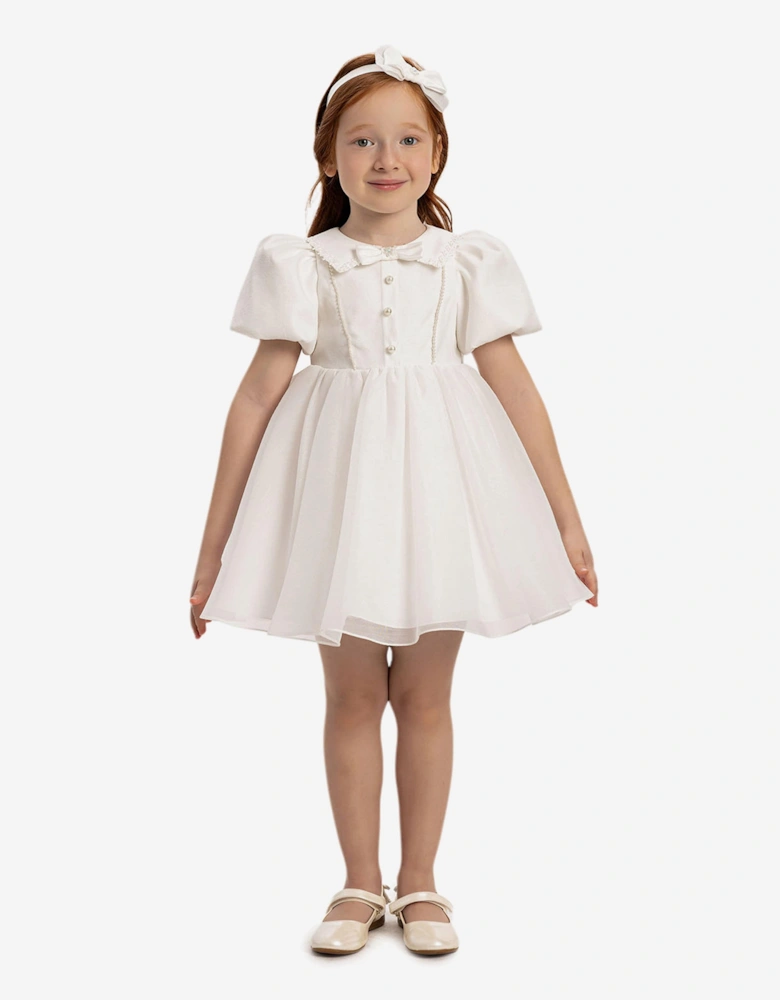 Baby Girls Pearl Detail Dress with Headband in White