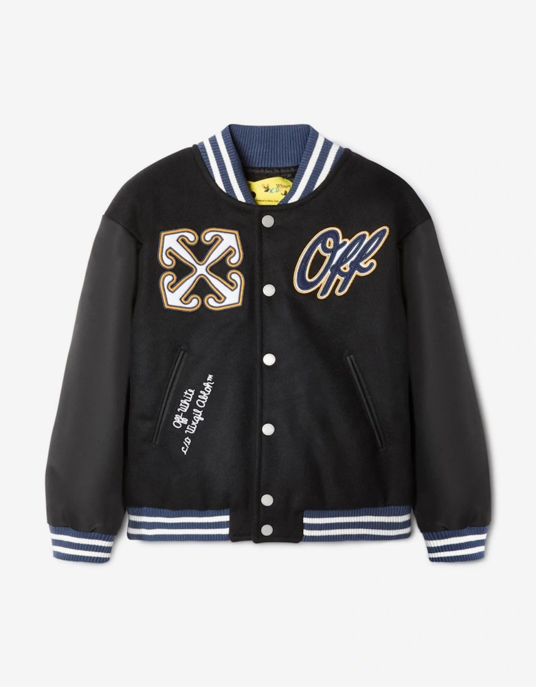 Boys OW Patch Varsity Jacket in Black