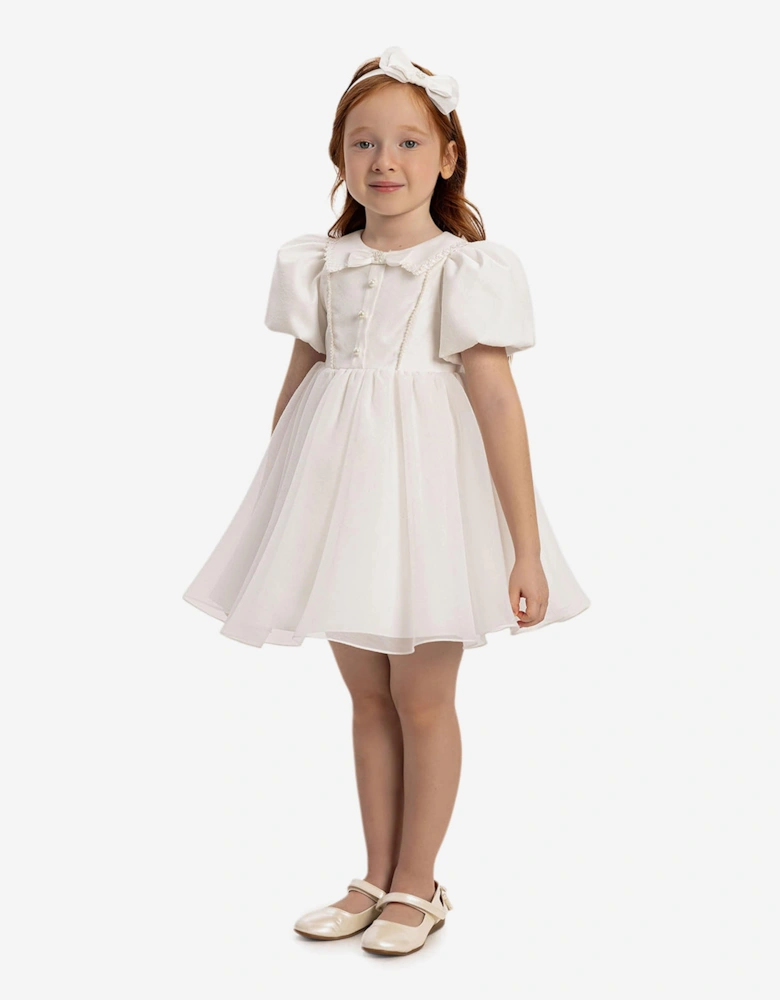 Baby Girls Pearl Detail Dress with Headband in White