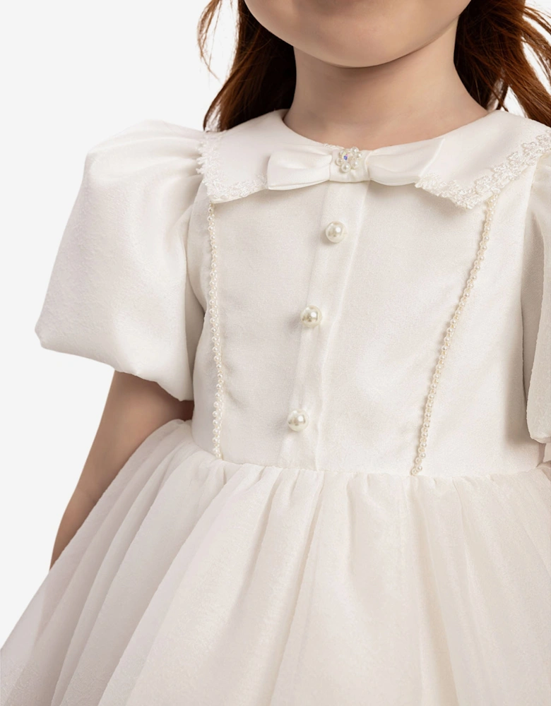 Baby Girls Pearl Detail Dress with Headband in White