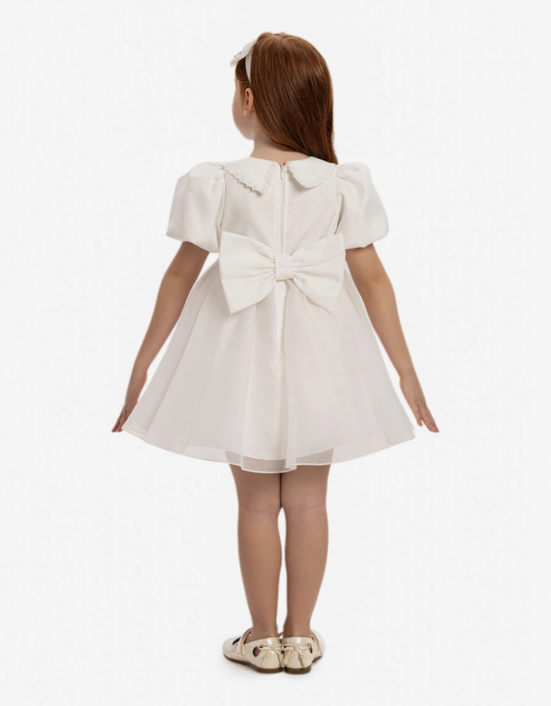Baby Girls Pearl Detail Dress with Headband in White