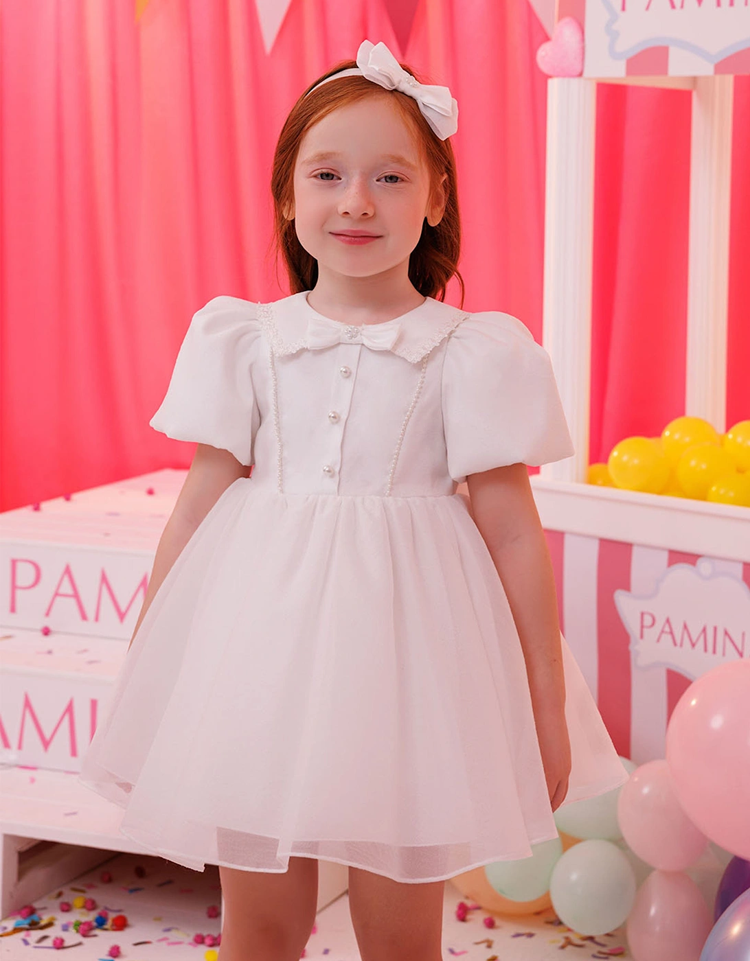 Baby Girls Pearl Detail Dress with Headband in White