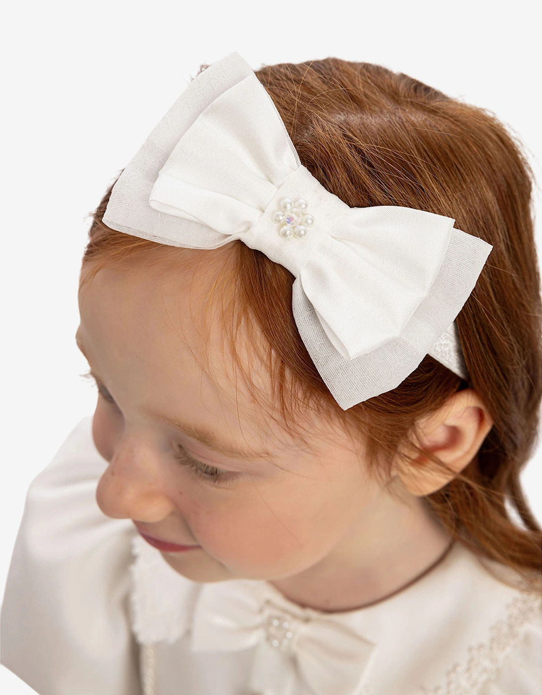 Baby Girls Pearl Detail Dress with Headband in White