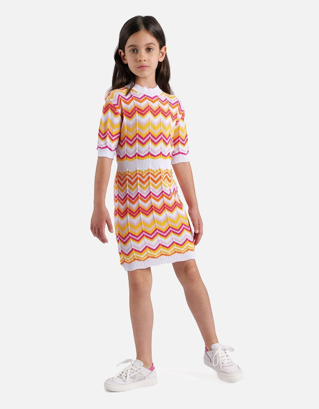 Girls Knitted Zigzag Dress in Multicolour