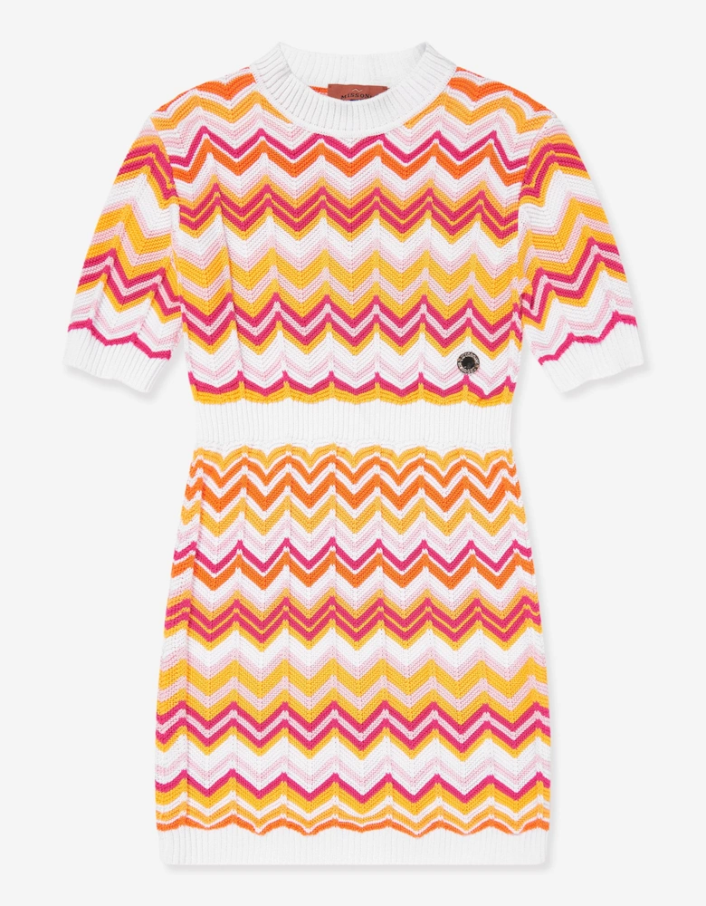 Girls Knitted Zigzag Dress in Multicolour