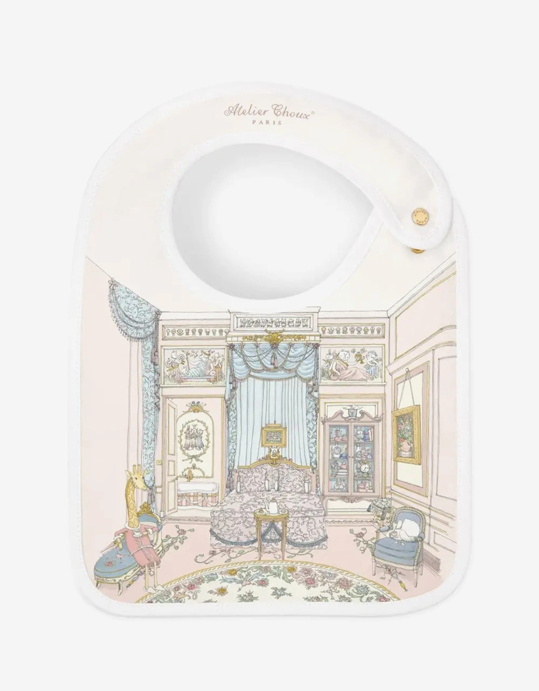 Baby French Bedroom Carré and Satin Bib Set in Multicolour