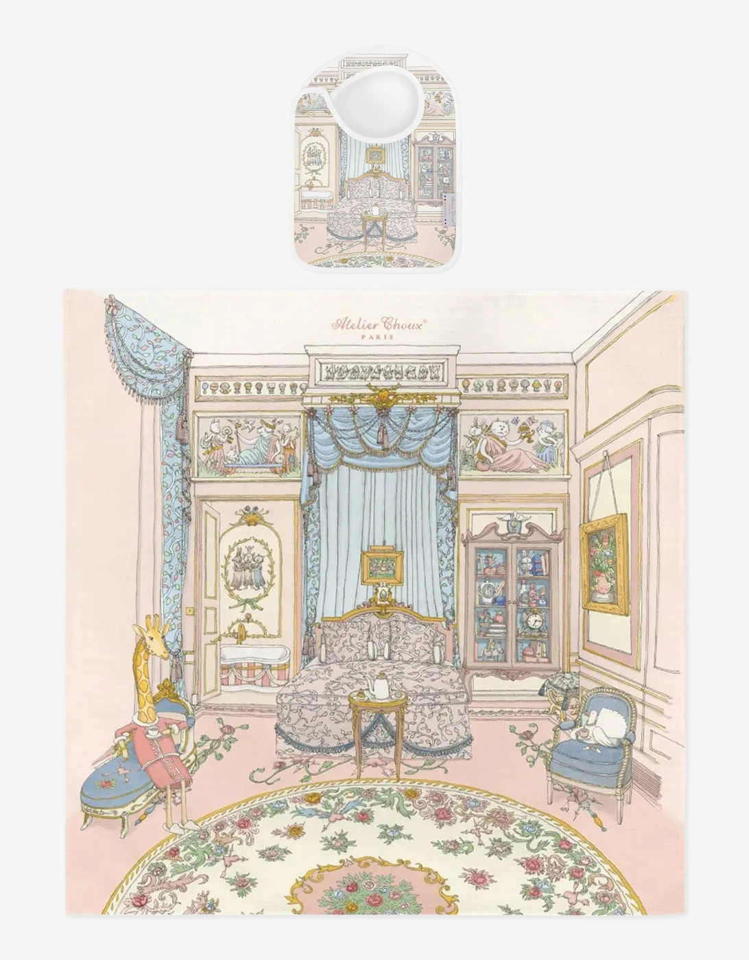 Baby French Bedroom Carré and Satin Bib Set in Multicolour, 5 of 4