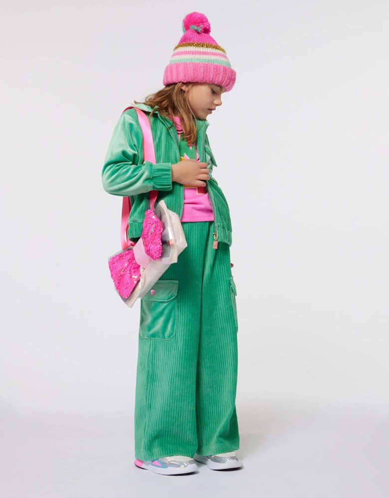 Billieblush Girls Striped Sequin Bobble Hat in Pink