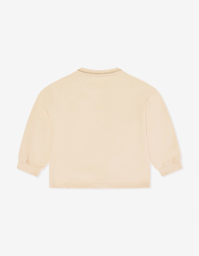 Girls Embroidered Logo Sweatshirt in Beige