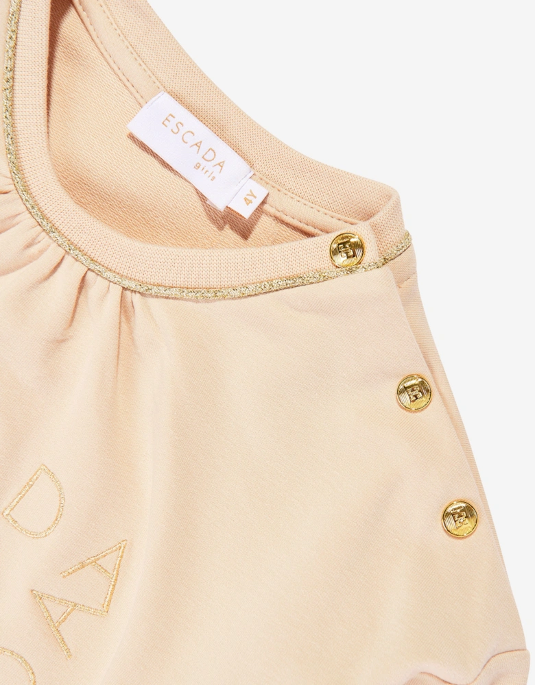 Girls Embroidered Logo Sweatshirt in Beige