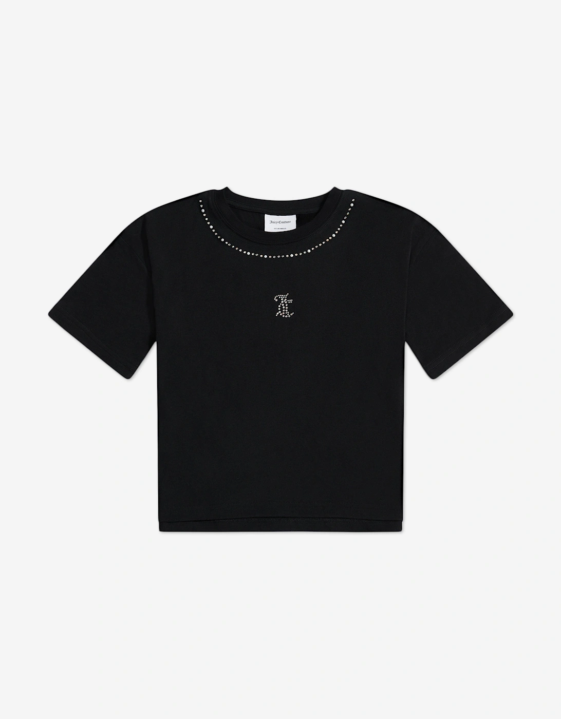 Girls Diamante Trim Neck Boxy T-Shirt in Black, 5 of 4
