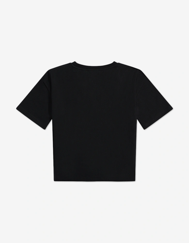 Girls Diamante Trim Neck Boxy T-Shirt in Black