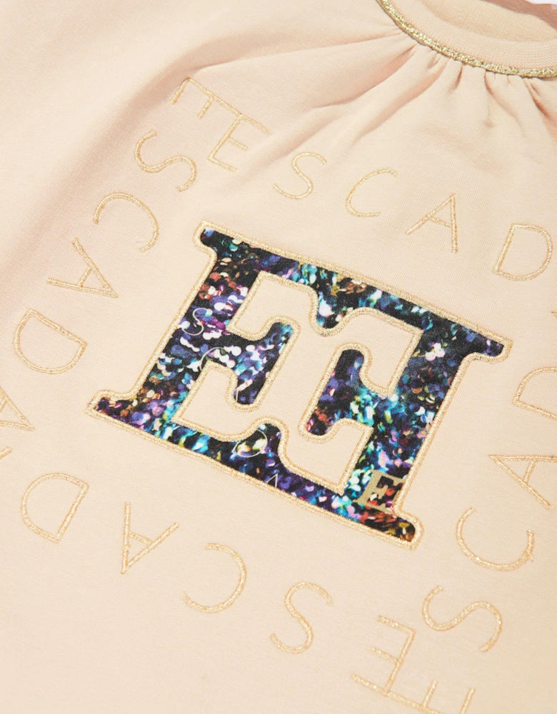 Girls Embroidered Logo Sweatshirt in Beige