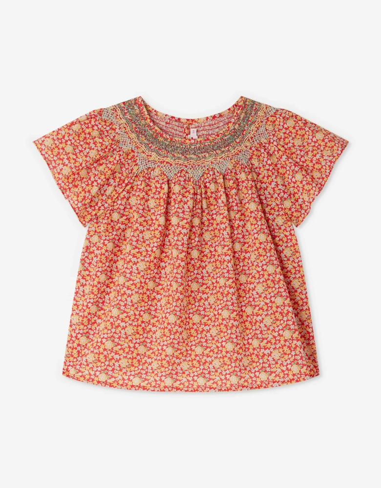 Girls Smocked Nella Blouse in Red
