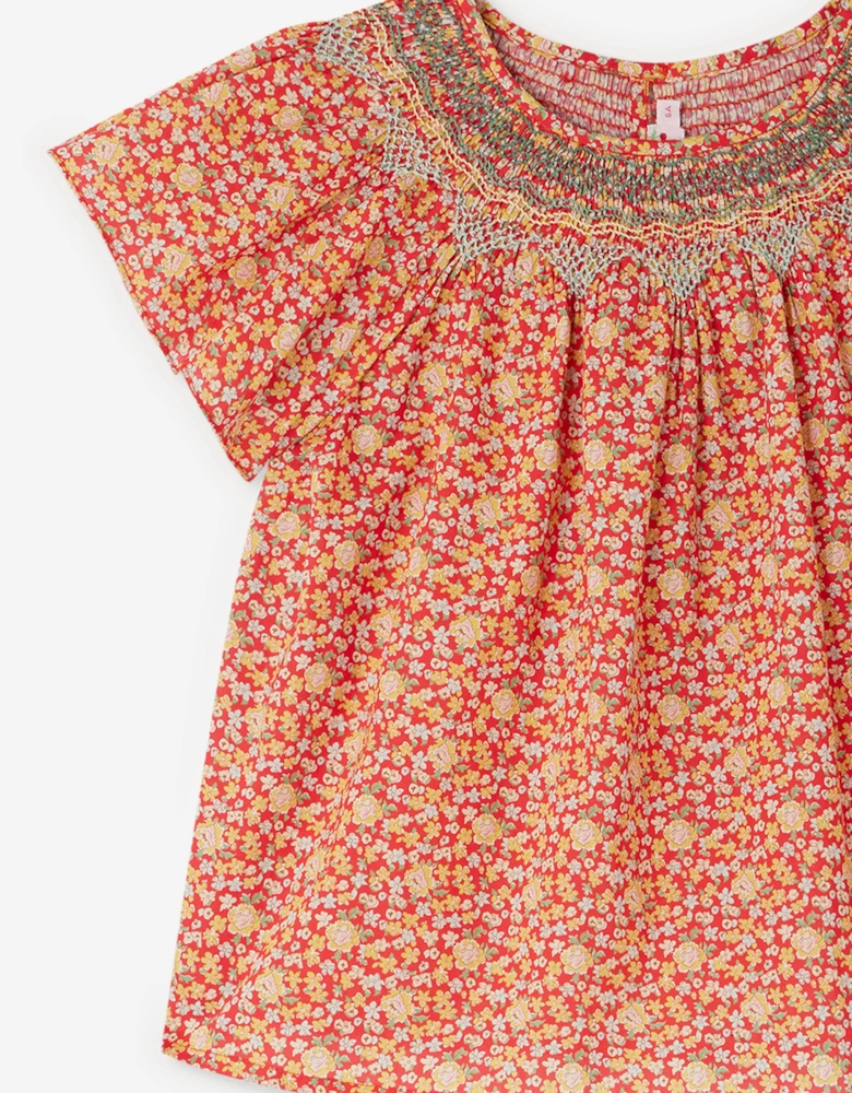 Girls Smocked Nella Blouse in Red