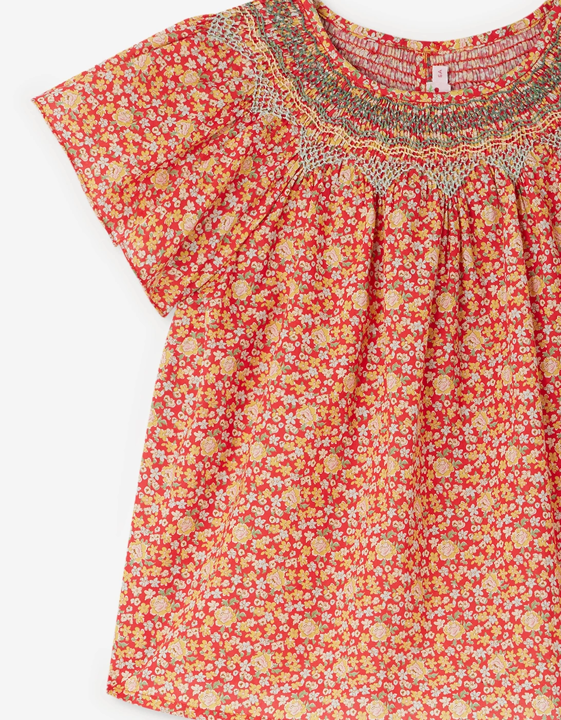 Girls Smocked Nella Blouse in Red