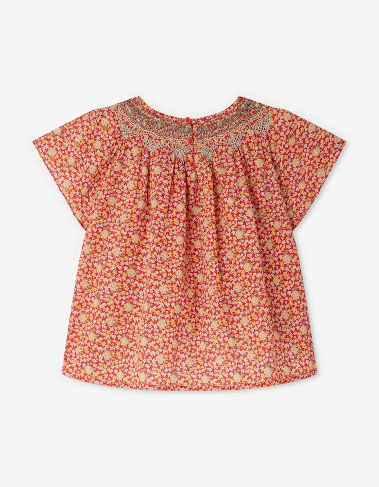 Girls Smocked Nella Blouse in Red