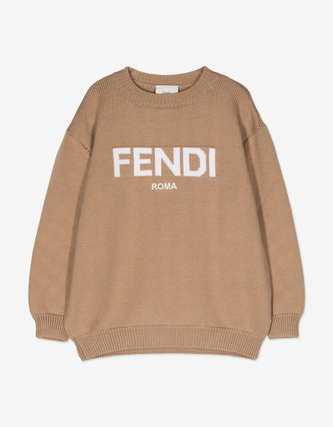 Kids Wool Knitted Logo Jumper in Brown, 5 of 4