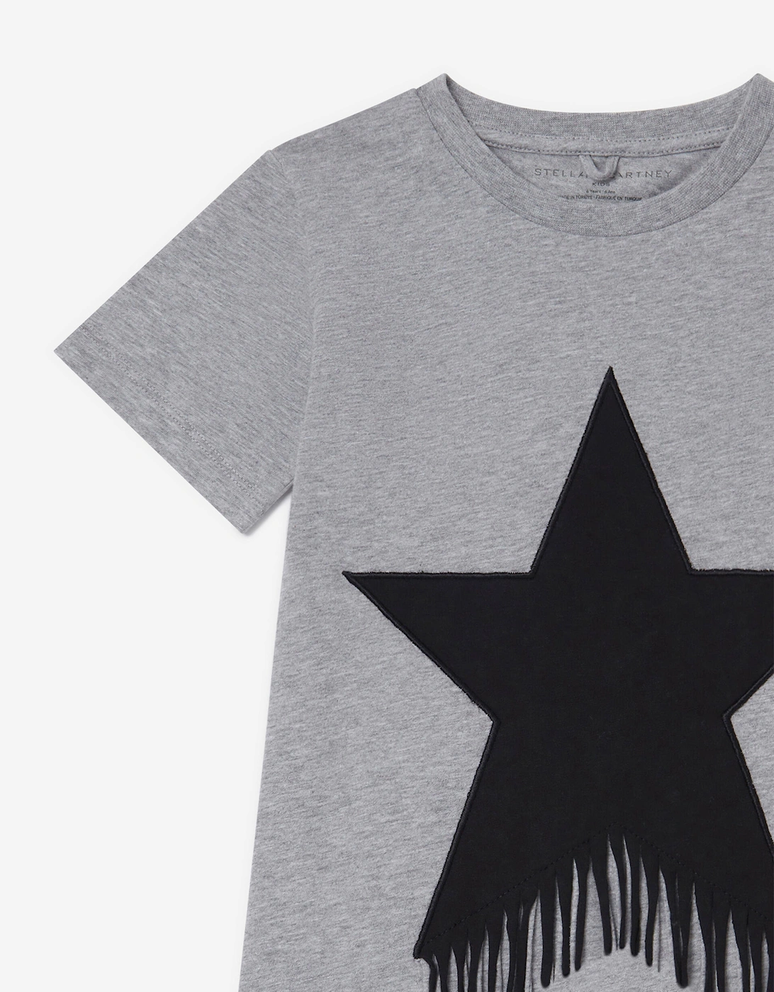Girls Fringed Star Jersey Dress in Grey