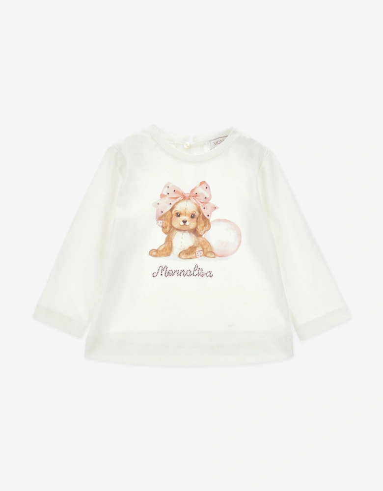 Baby Girls Long Sleeve Puppy T-Shirt in Ivory