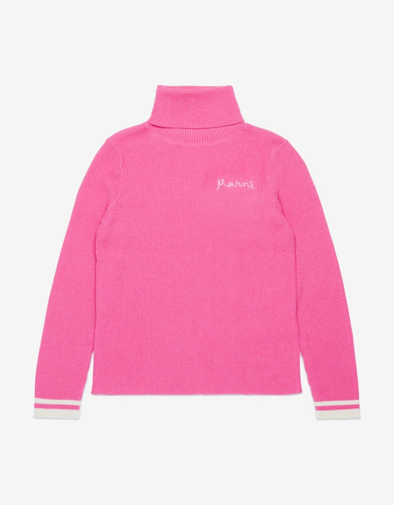 Girls Knitted Roll Neck Jumper in Pink