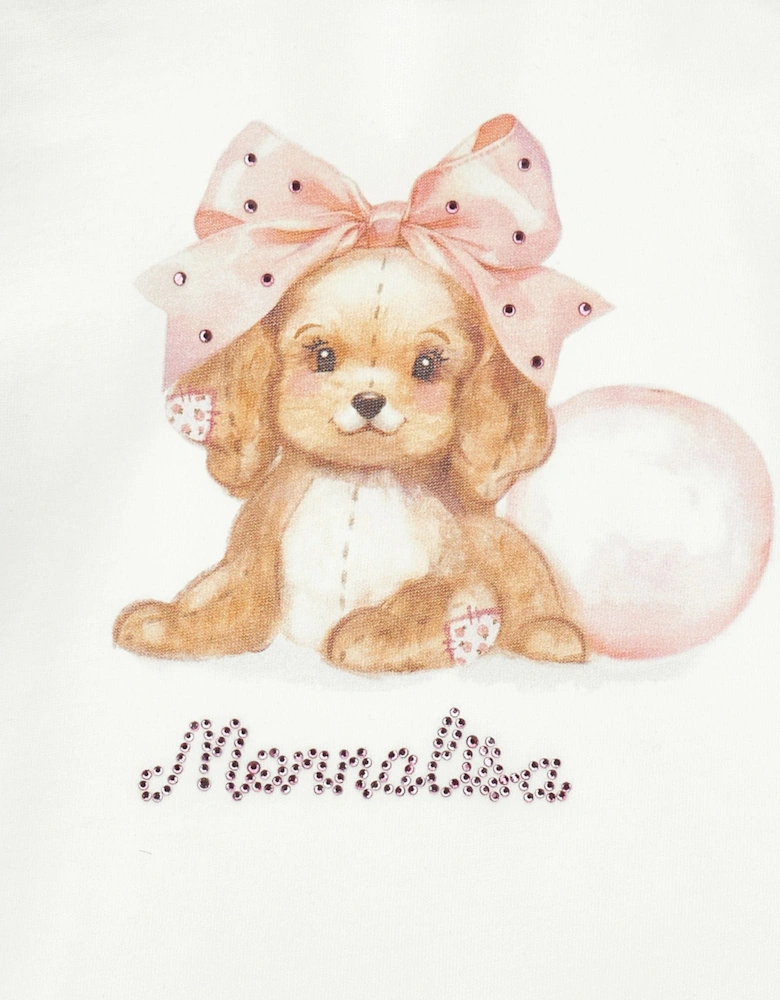 Baby Girls Long Sleeve Puppy T-Shirt in Ivory