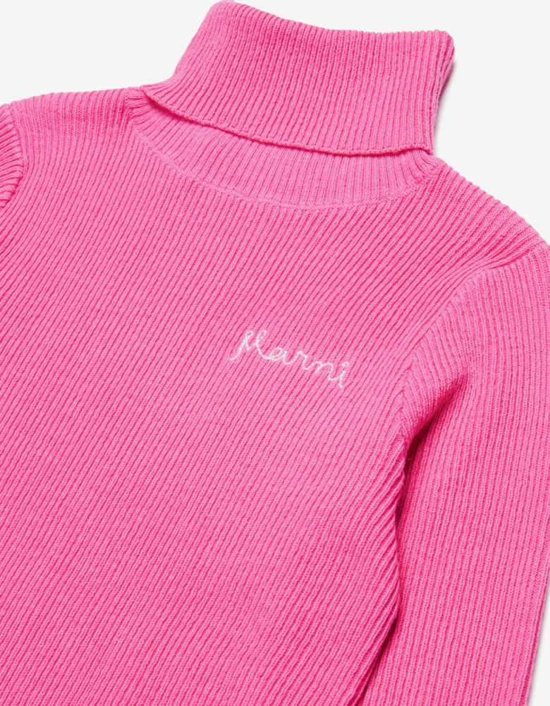 Girls Knitted Roll Neck Jumper in Pink
