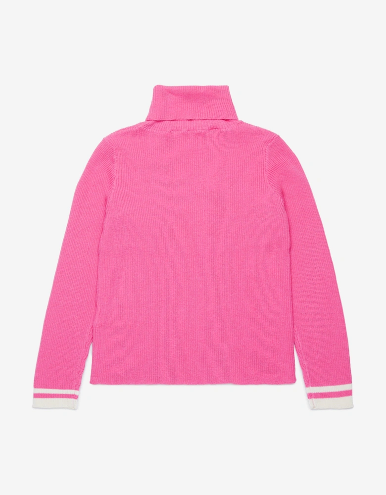 Girls Knitted Roll Neck Jumper in Pink
