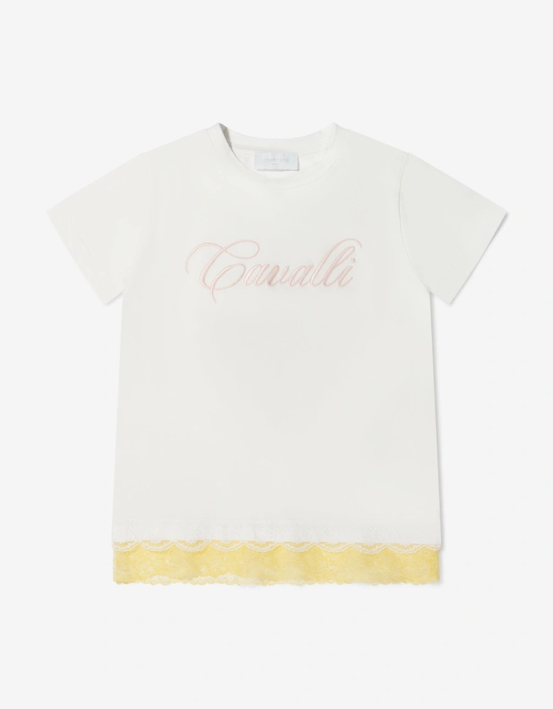Girls Cotton Logo T-Shirt With Lace Hem