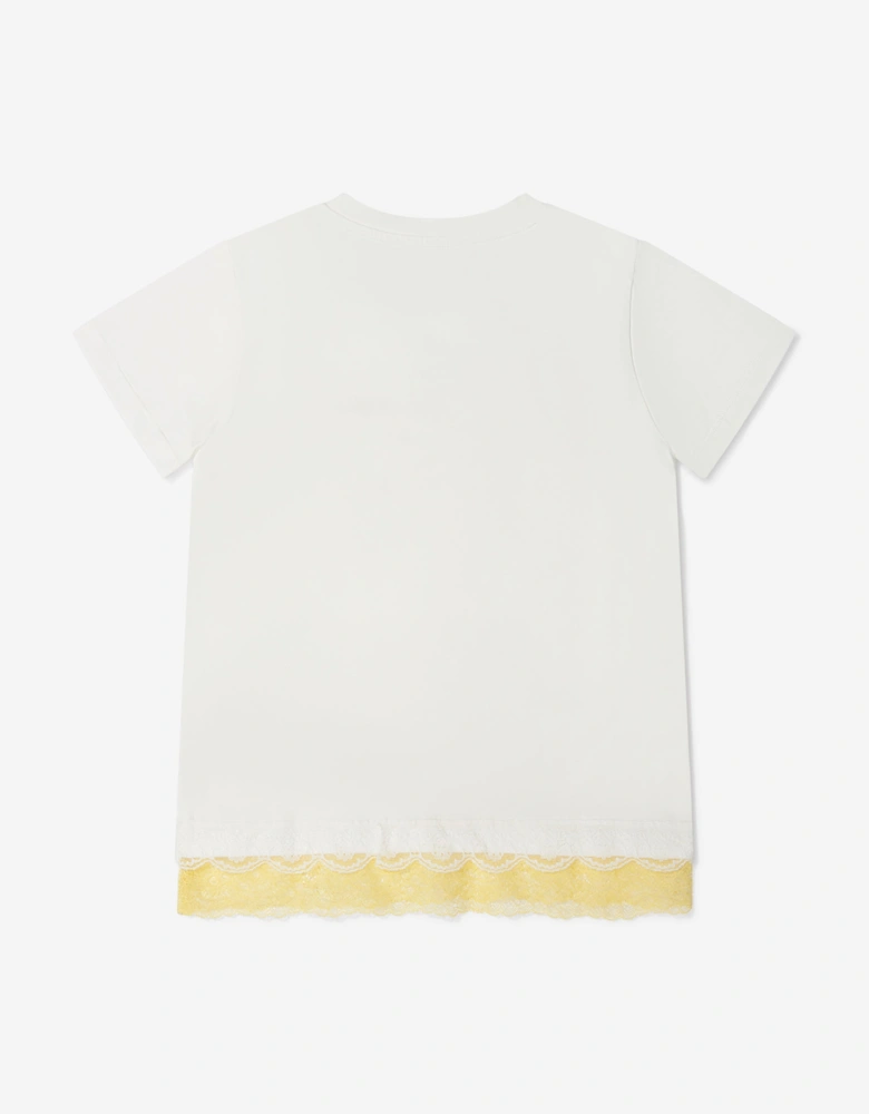 Girls Cotton Logo T-Shirt With Lace Hem