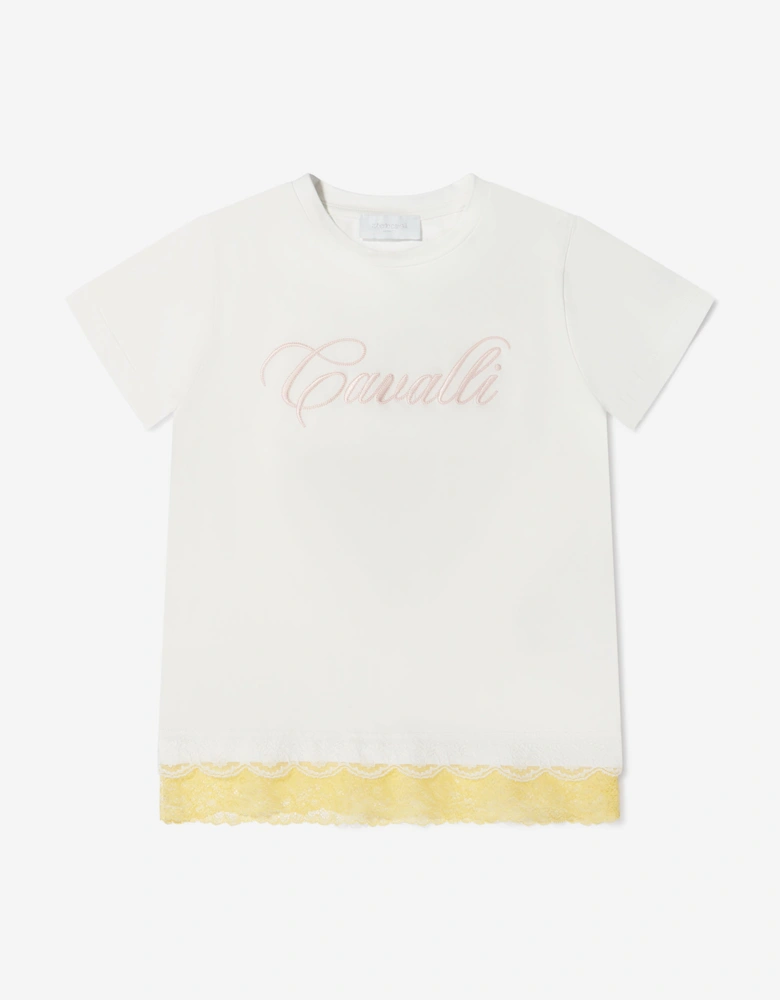 Girls Cotton Logo T-Shirt With Lace Hem