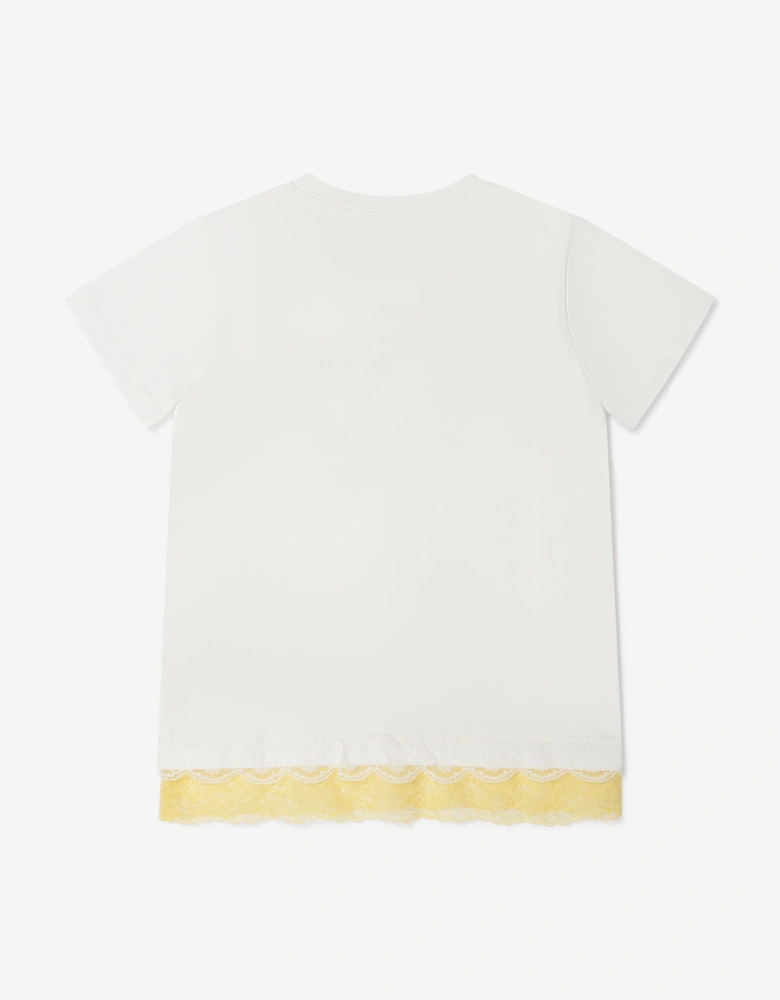 Girls Cotton Logo T-Shirt With Lace Hem