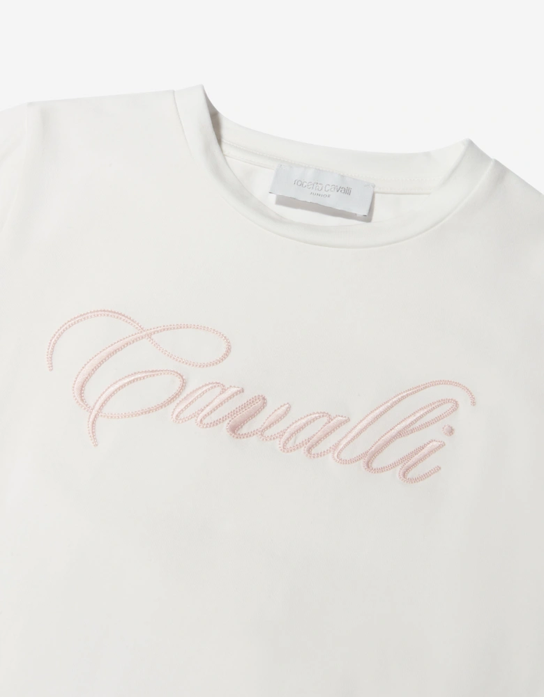 Girls Cotton Logo T-Shirt With Lace Hem